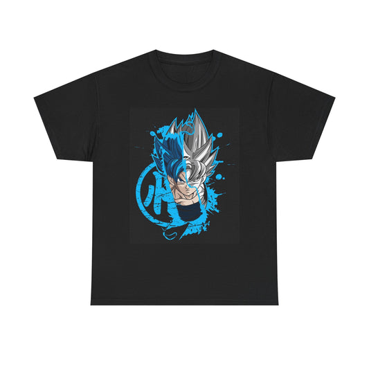 Anime-Inspired Unisex Heavy Cotton Tee - Blue Silver Warrior Graphic